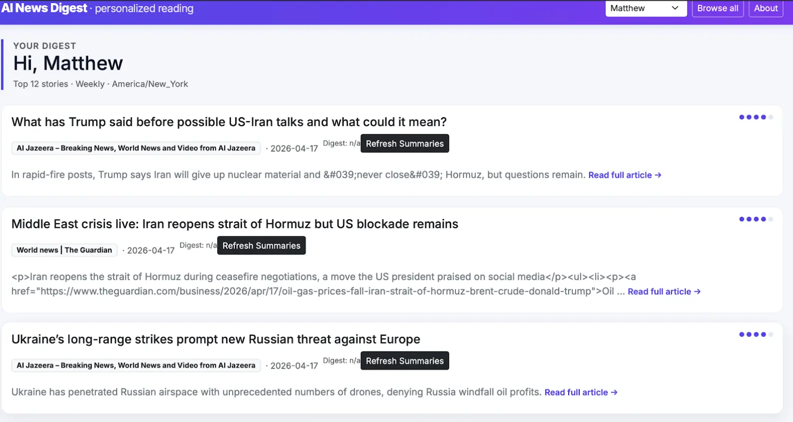 AI News Digest – project screenshot