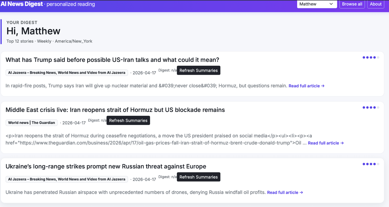 Screenshot placeholder for “AI News Digest”