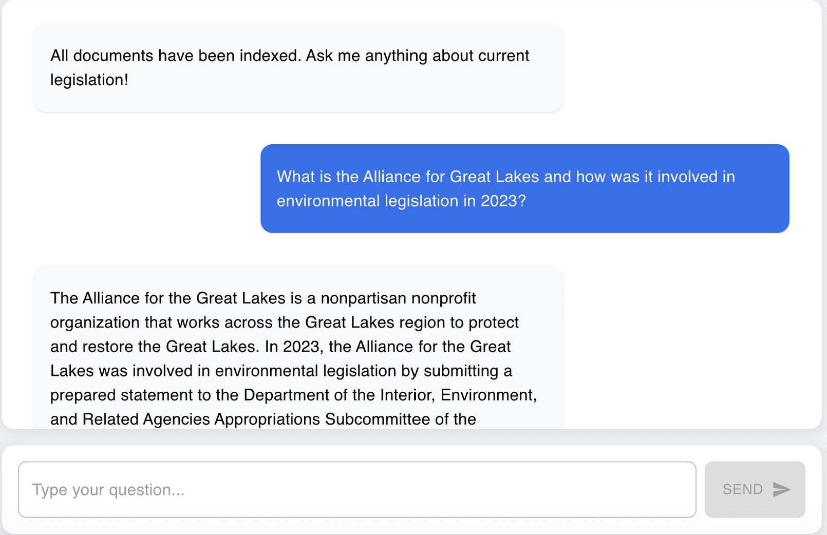 Legislator Chatbot project screenshot